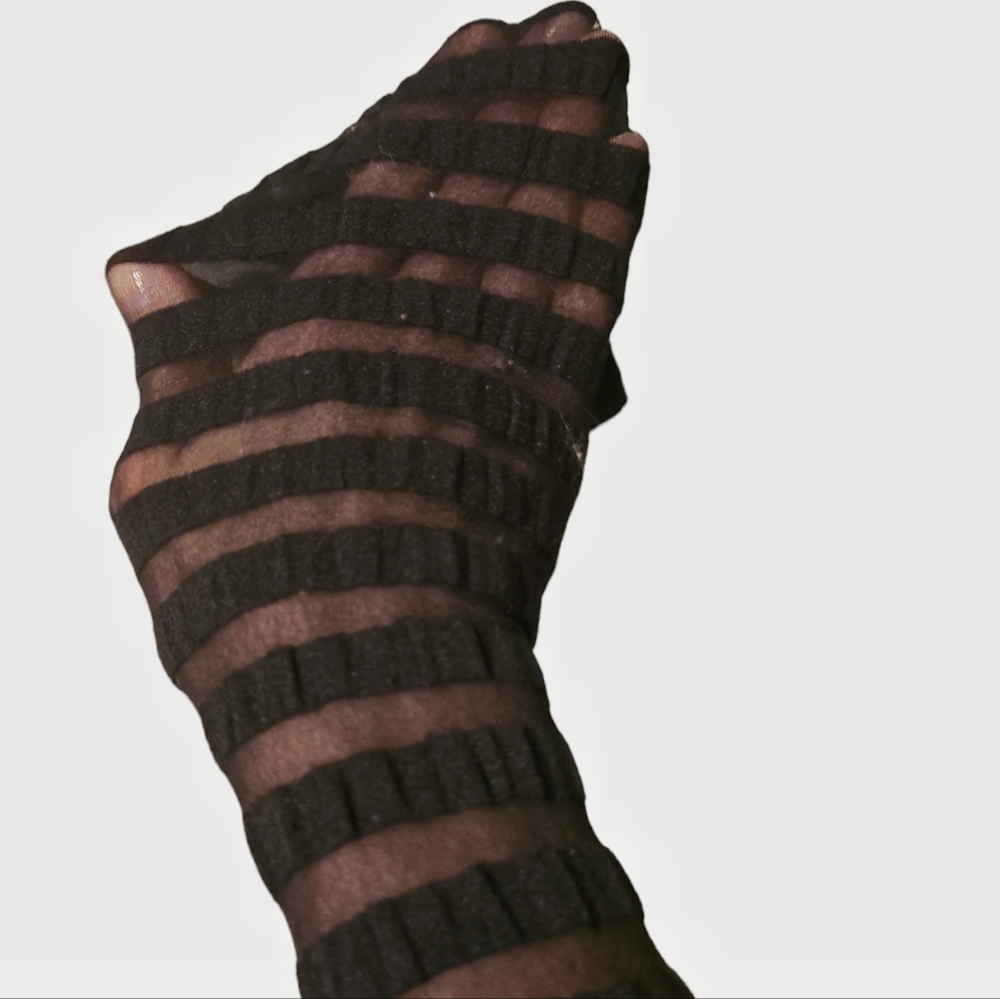 Footless Black Striped Tights - Picture 2 of 3